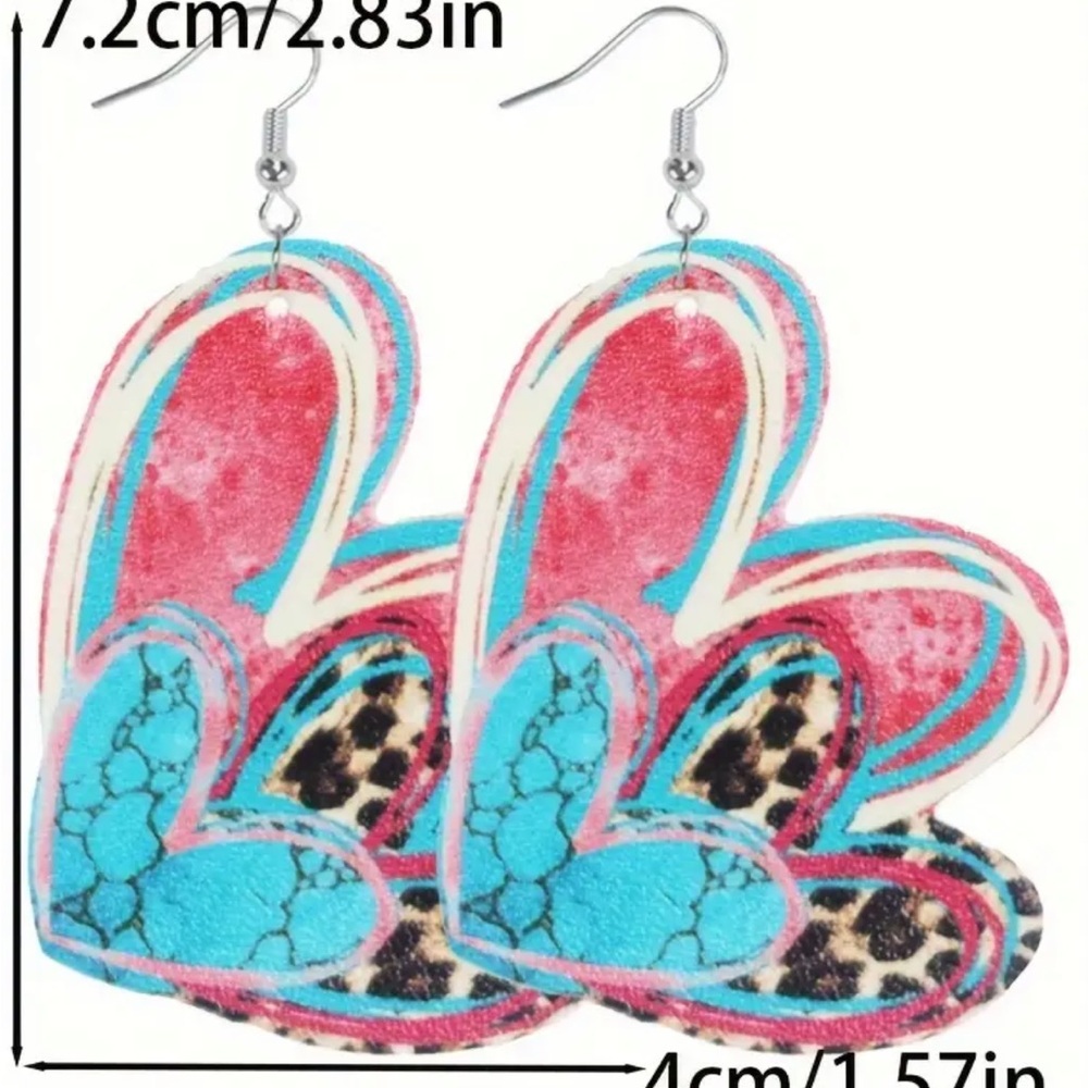 Leopard Print & Tie-Dye Heart Faux Leather Earrings - Picture 2 of 2